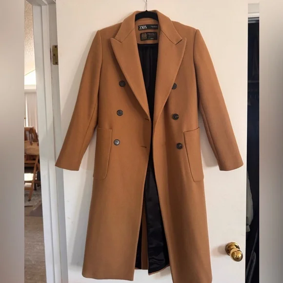 Zara Double-Breasted Tan Wool Coat - Picture 8 of 8